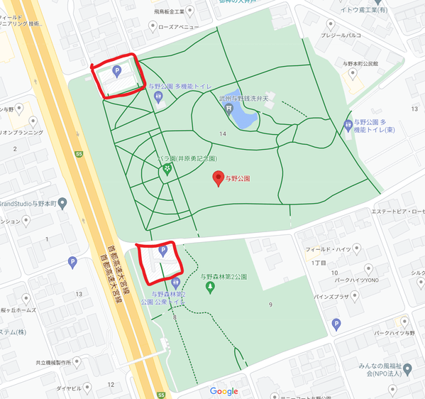 与野公園（さいたま市）の無料駐車場の場所