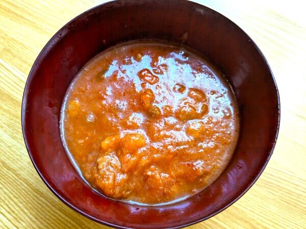カゴメ野菜の保存食セットの中の「野菜たっぷりスープ」トマトのスープ実食